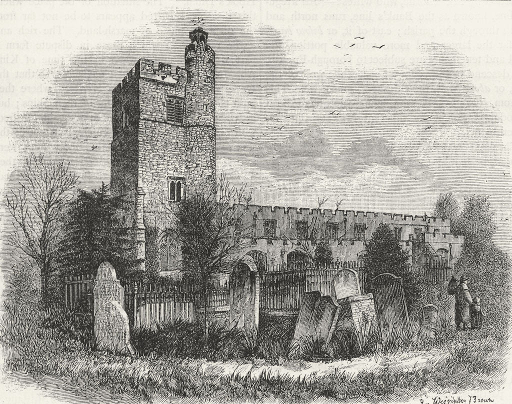 CHESHUNT. Cheshunt Church. Hertfordshire 1888 old antique print picture